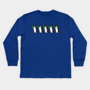 Five Penguin Holding Shamrock for St Patricks Day Kids Long Sleeve T-Shirt